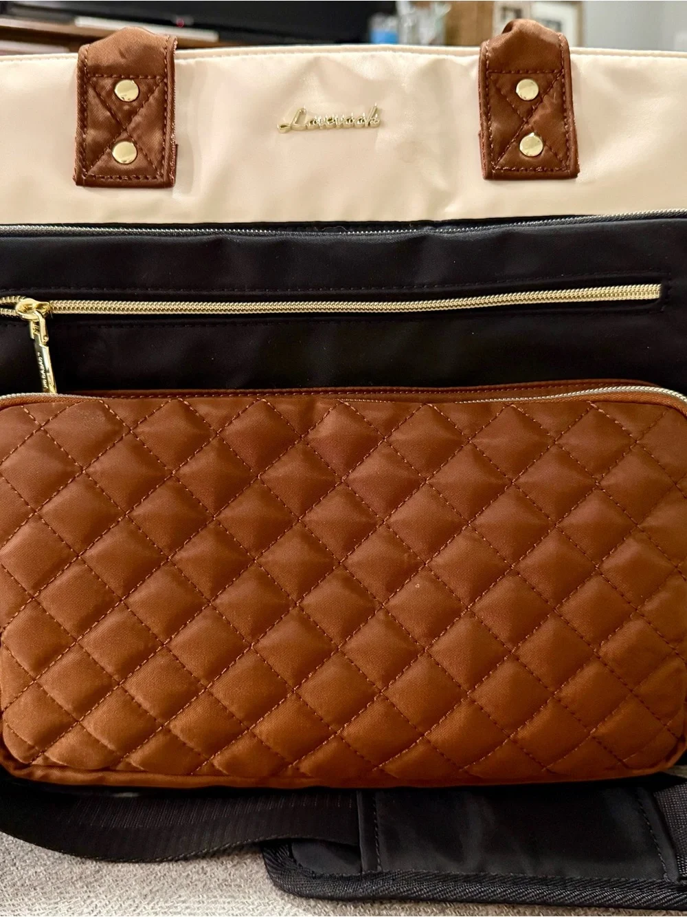 Quilted Brown & Cream Baby Bag Tote by Unknown Brand